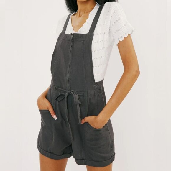 Free People Black Gray Overall Shortalls - Picture 2 of 16